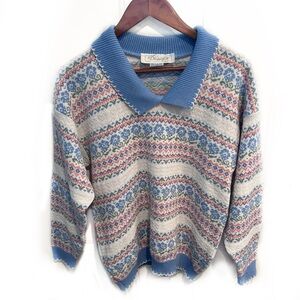 Vintage Blue and Pink Patterned Sweater